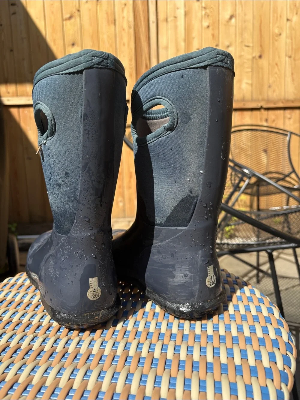 Bogs Kids Dark Blue Pull-On Waterproof Rain Boots with Handles